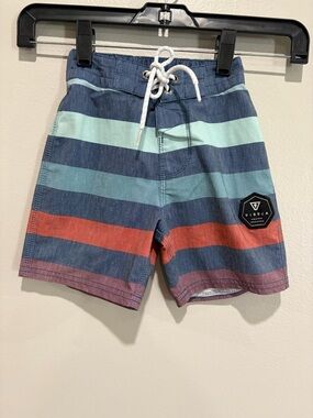 VISSLA Men's Navy, Teal & Red Striped Hybrid Shorts